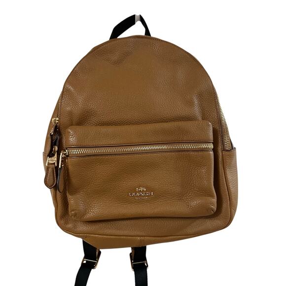 Coach Charlie Pebble Leather Backpack F30550 Saddle Brown Tan Size Med Large - Picture 2 of 11